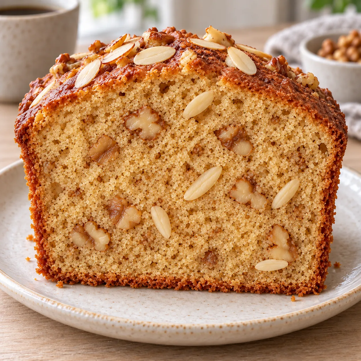 Butter loaf with coffee and walnuts — almonds