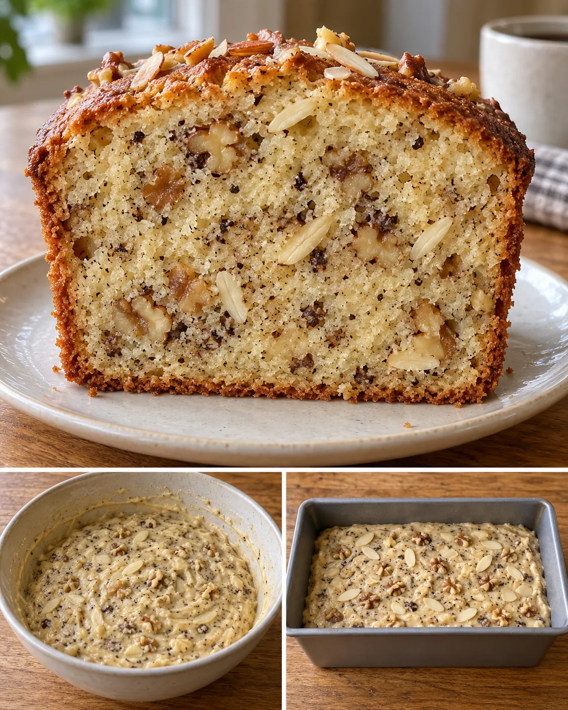 Butter loaf with coffee and walnuts — almonds