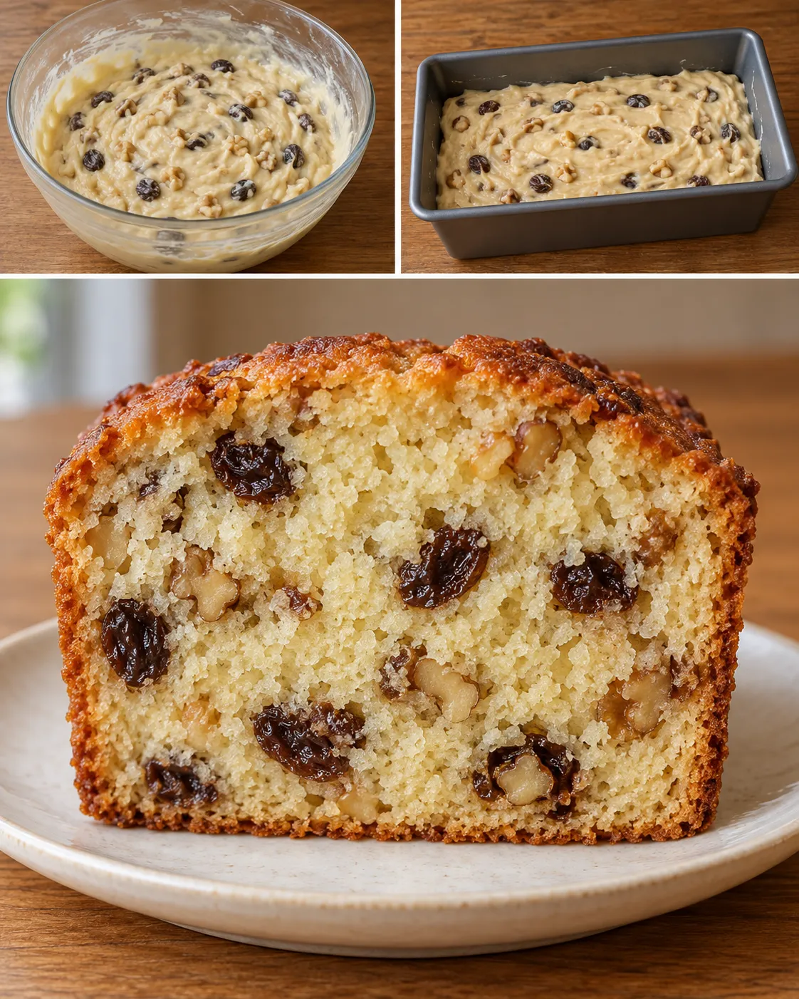 Butter loaf with vanilla and raisins — walnuts