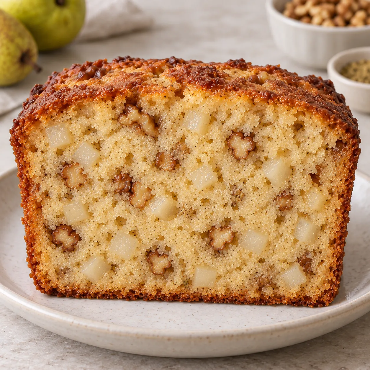 Butter loaf with cardamom and pear — walnuts