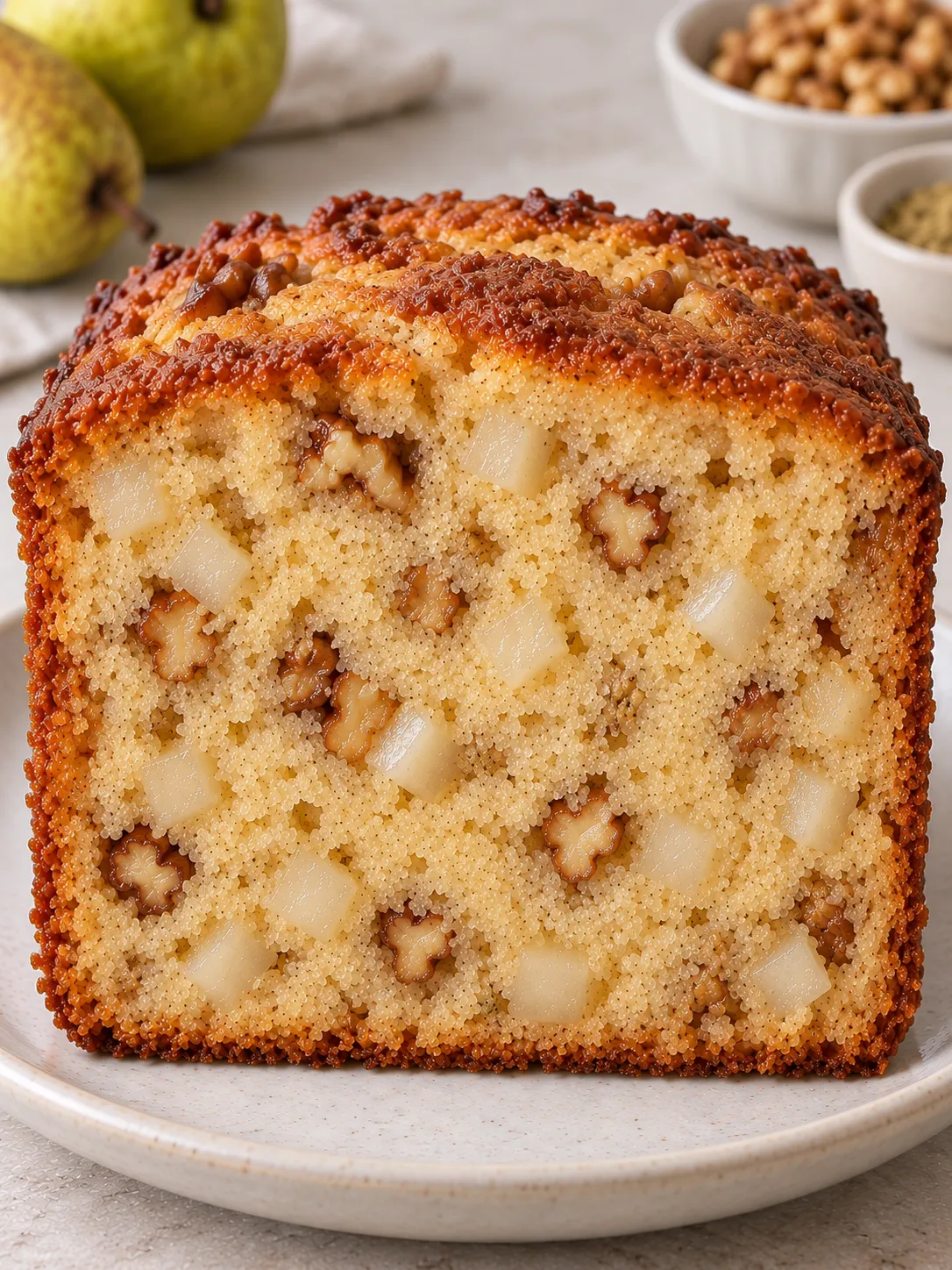 Butter loaf with cardamom and pear — walnuts
