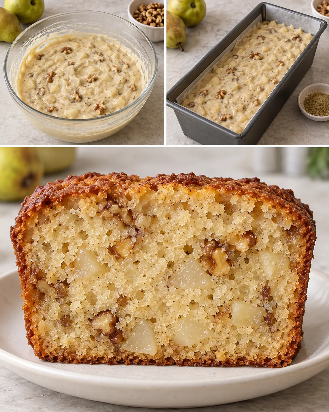 Butter loaf with cardamom and pear — walnuts