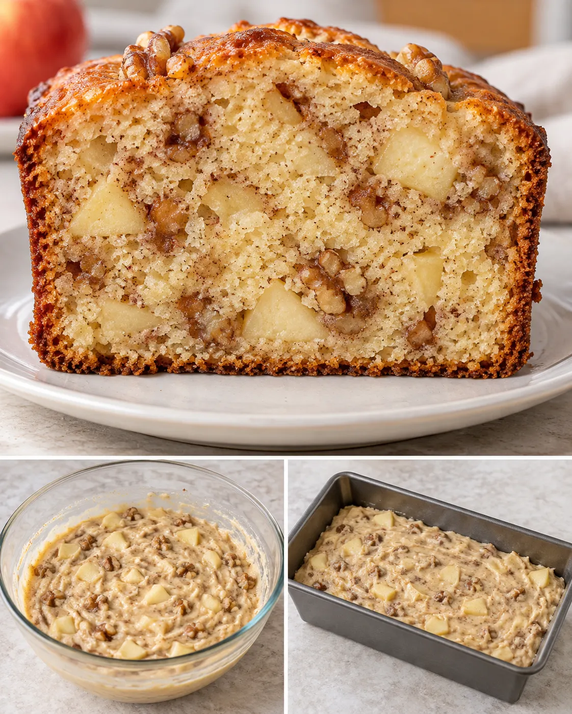 Butter loaf with cinnamon and apple — walnuts