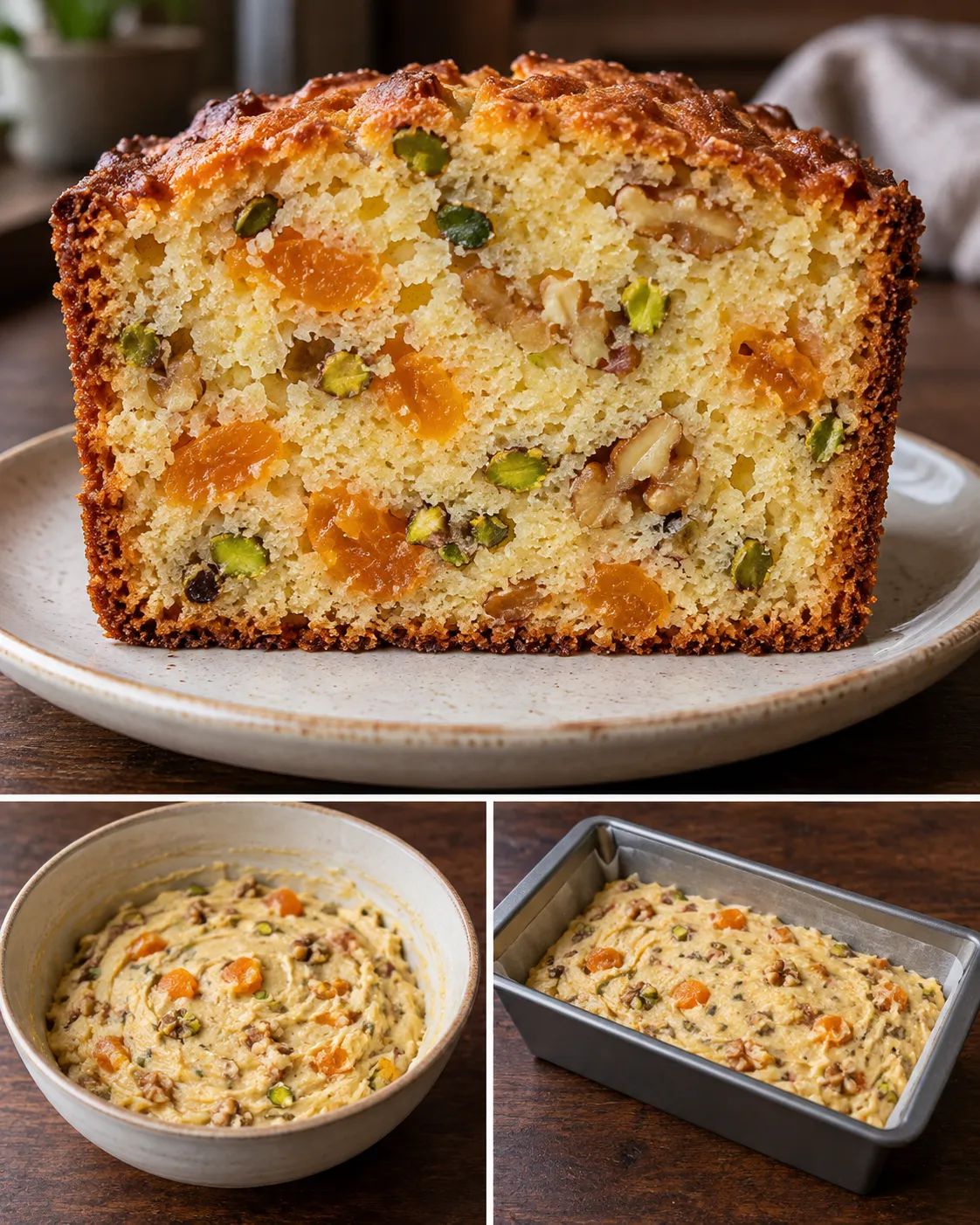 Butter loaf with apricots and pistachios — walnuts