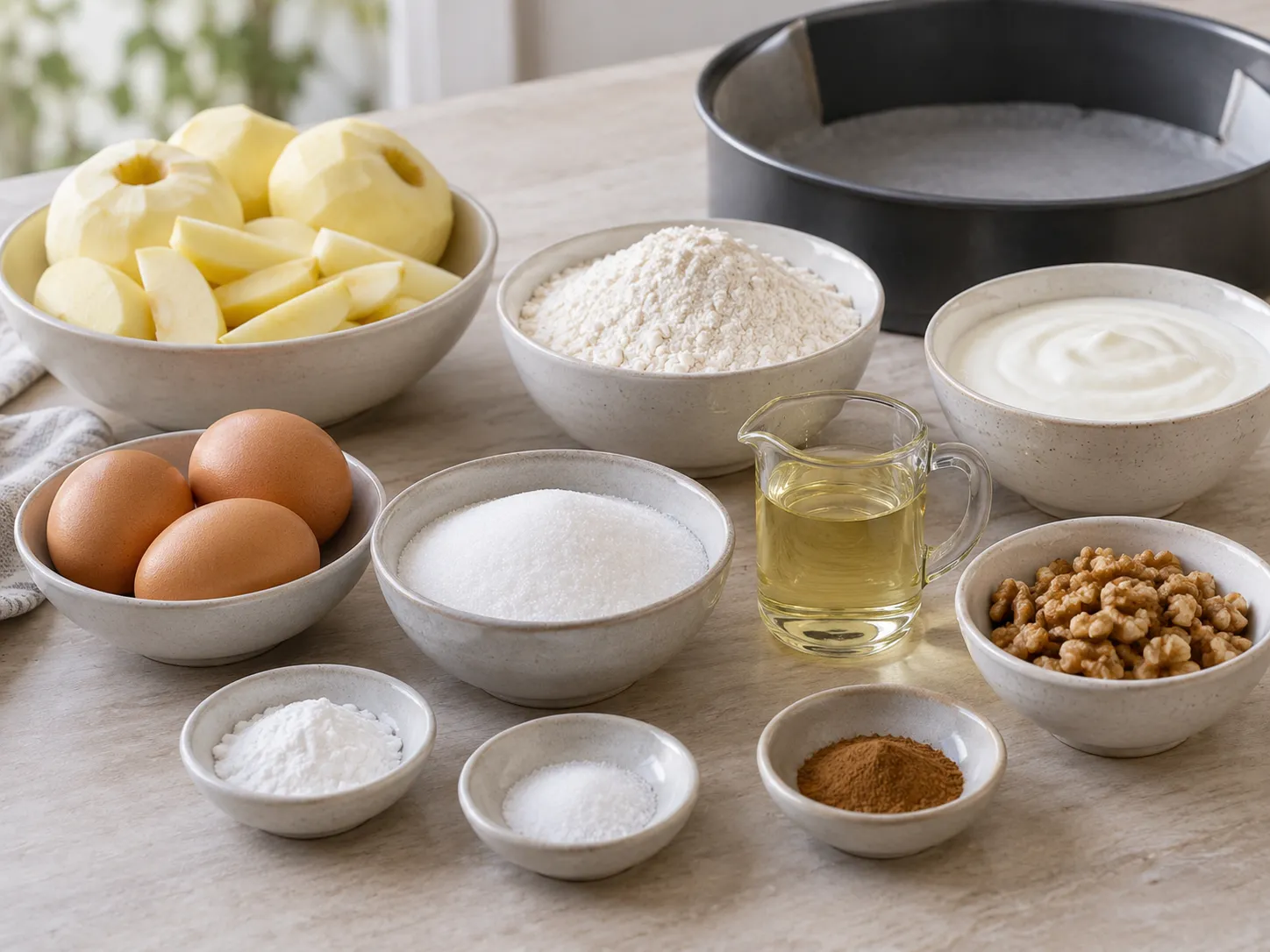 large eggs, granulated sugar, plain full-fat yogurt, neutral sunflower oil