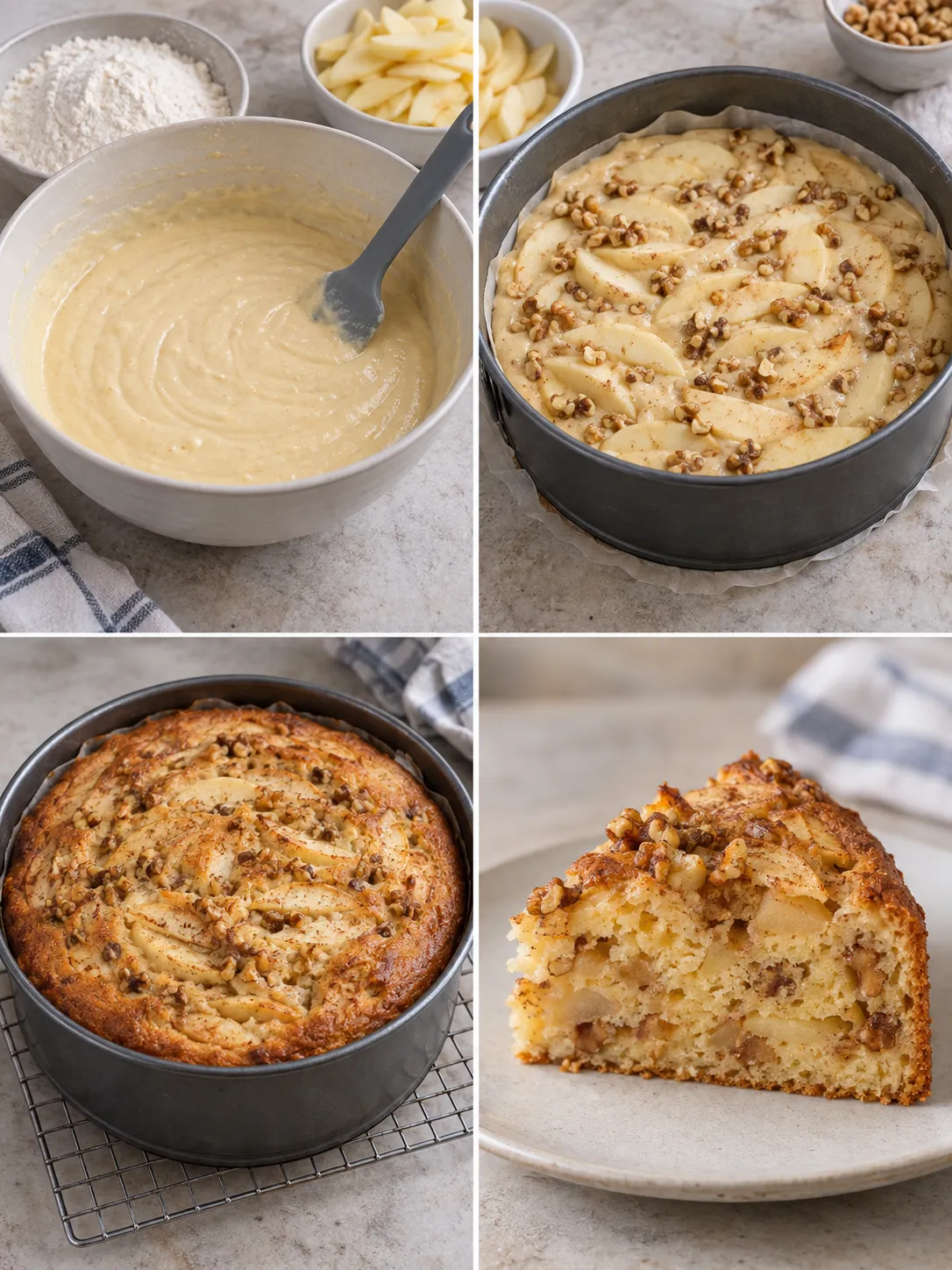 Yogurt cake with apple and cinnamon — walnuts