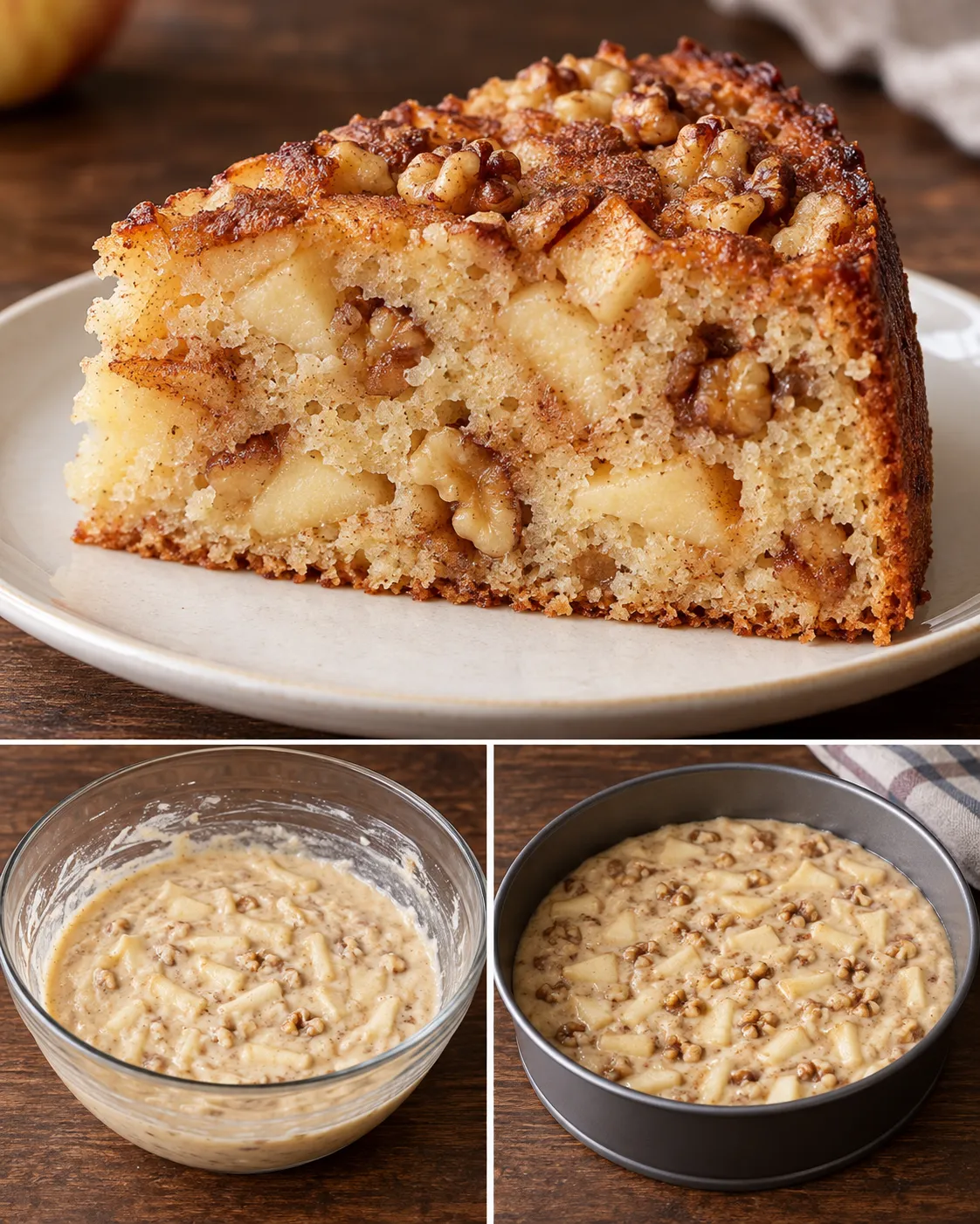 Yogurt cake with apple and cinnamon — walnuts