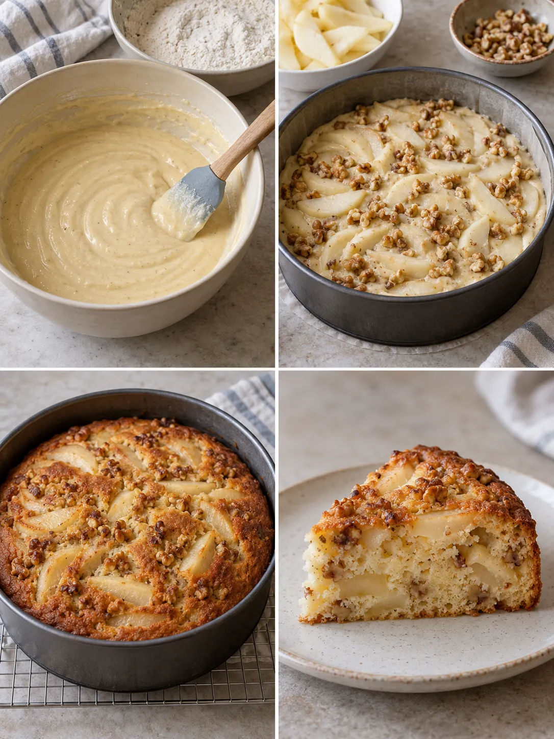 Yogurt cake with pear and cardamom — walnuts