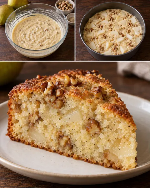 Yogurt cake with pear and cardamom — walnuts