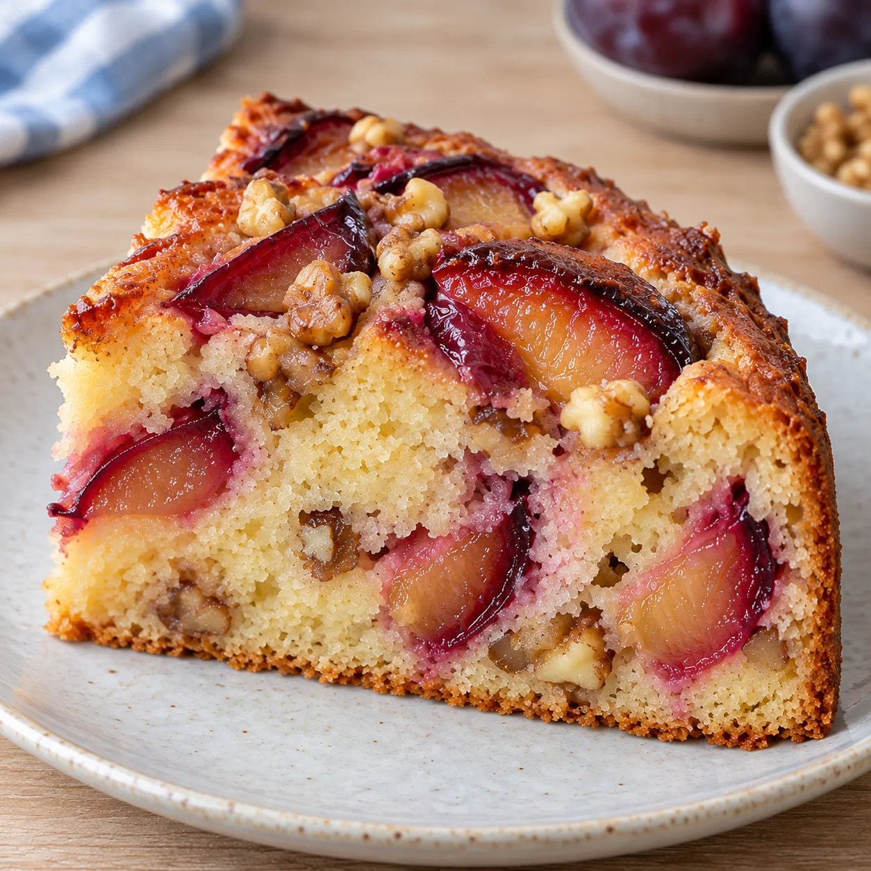Yogurt cake with plums and vanilla — walnuts