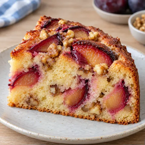 Yogurt cake with plums and vanilla — walnuts
