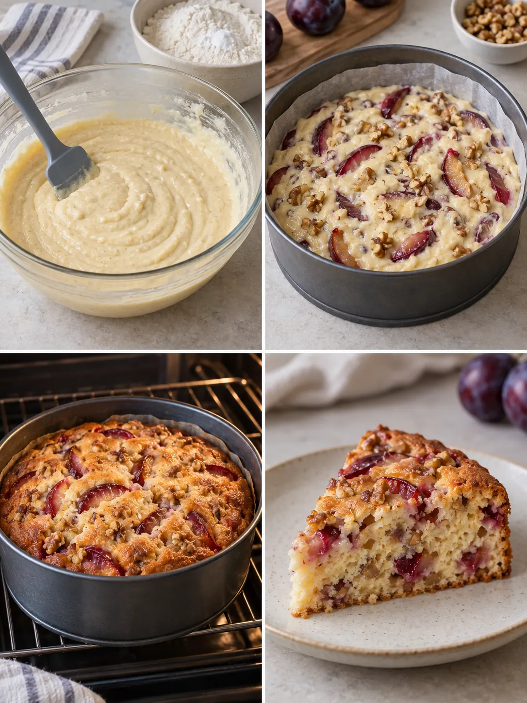 Yogurt cake with plums and vanilla — walnuts