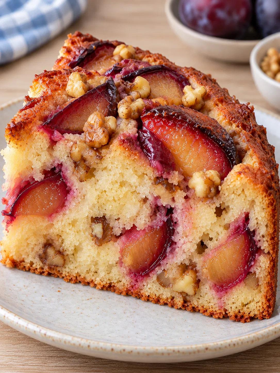 Yogurt cake with plums and vanilla — walnuts