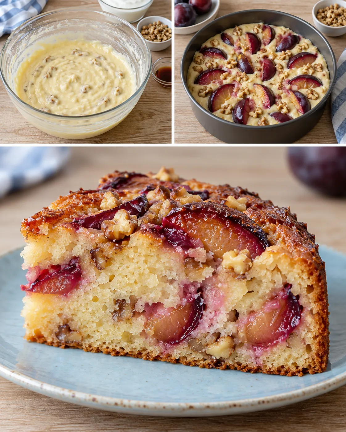 Yogurt cake with plums and vanilla — walnuts
