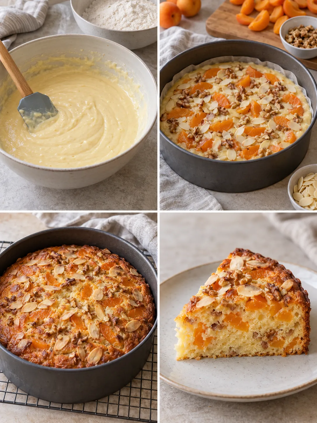 Yogurt cake with apricots and almonds — walnuts