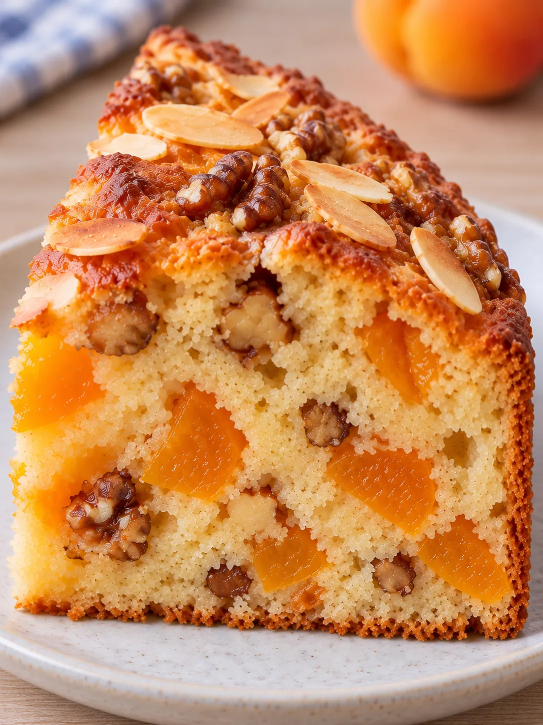 Yogurt cake with apricots and almonds — walnuts