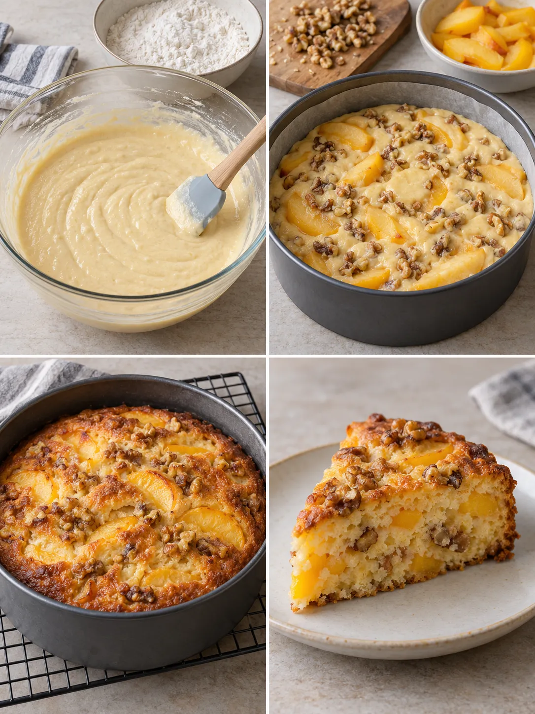 Yogurt cake with peaches and vanilla — walnuts