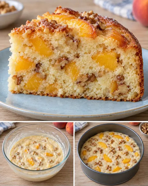 Yogurt cake with peaches and vanilla — walnuts
