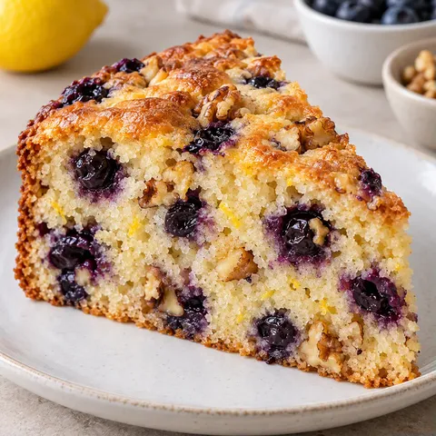 Yogurt cake with blueberries and lemon — walnuts