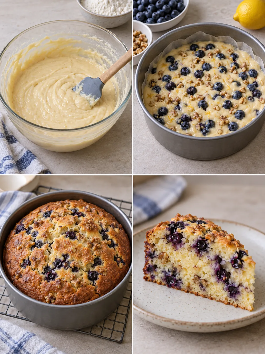 Yogurt cake with blueberries and lemon — walnuts