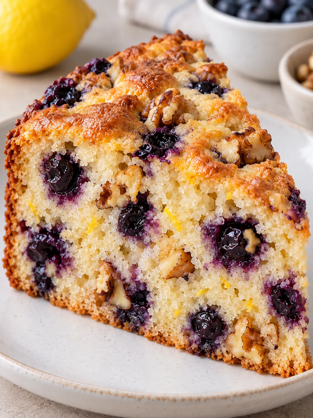 Yogurt cake with blueberries and lemon — walnuts