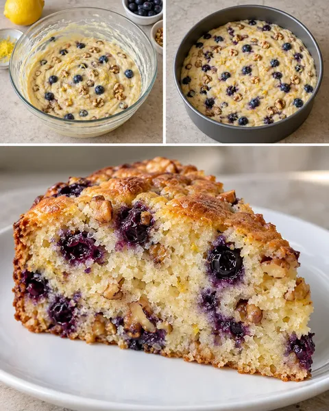 Yogurt cake with blueberries and lemon — walnuts