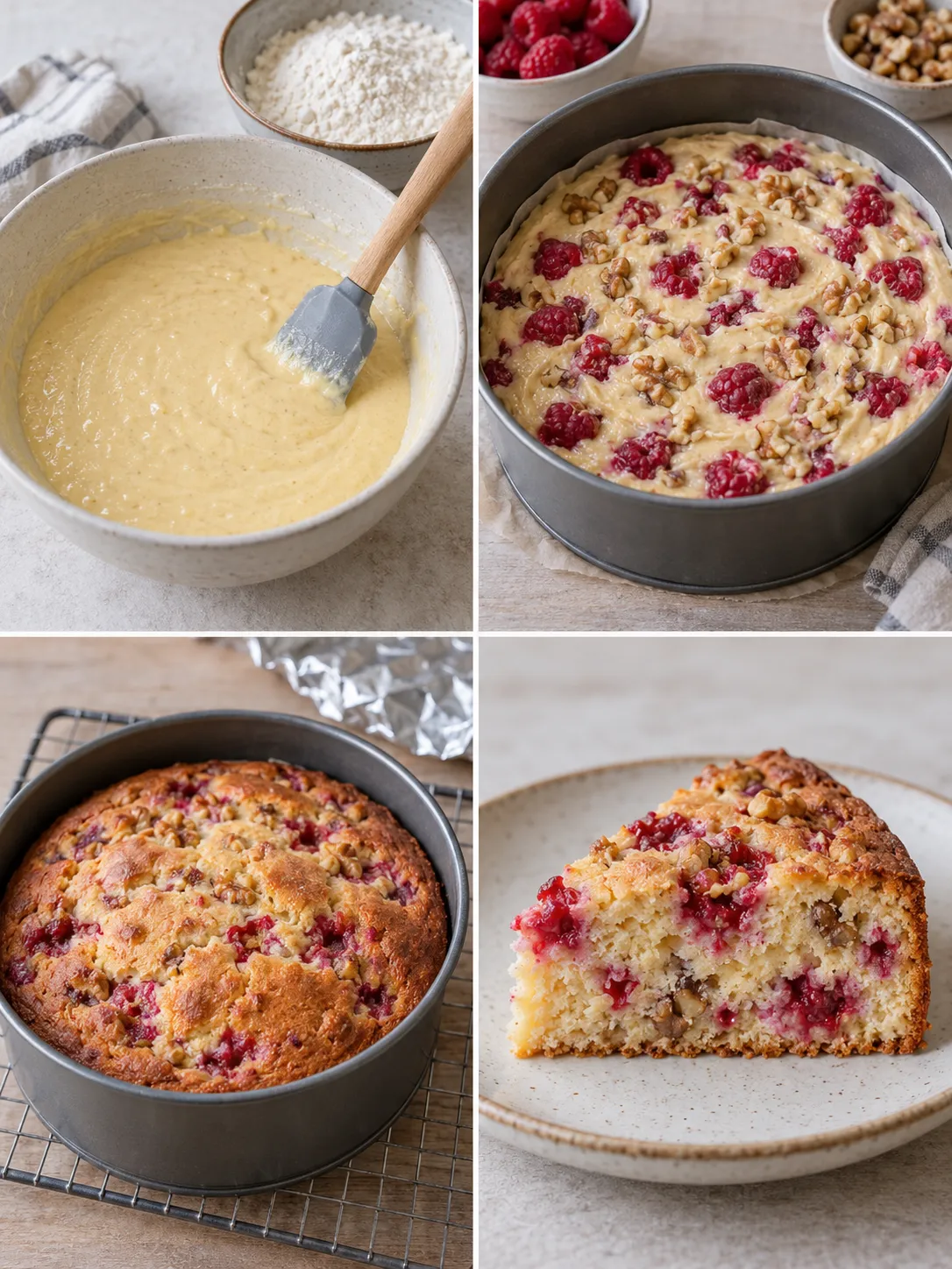 Yogurt cake with raspberries and vanilla — walnuts