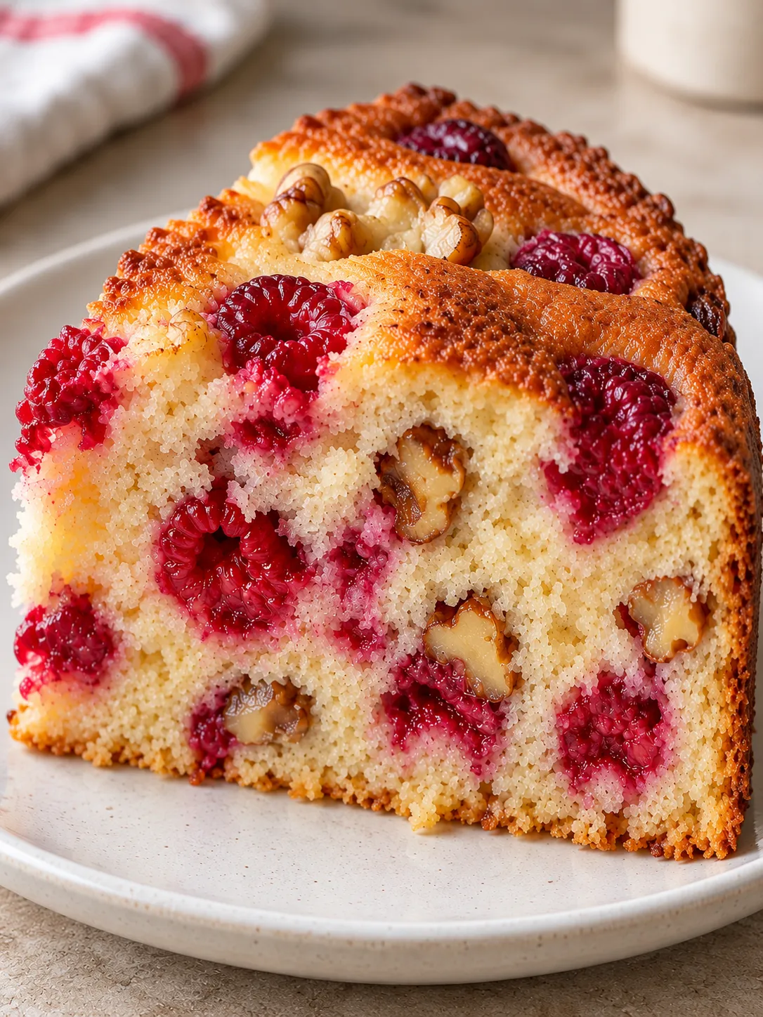 Yogurt cake with raspberries and vanilla — walnuts