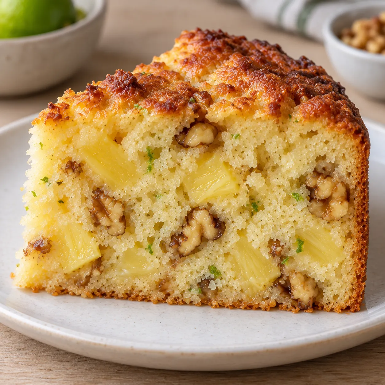 Yogurt cake with pineapple and lime — walnuts