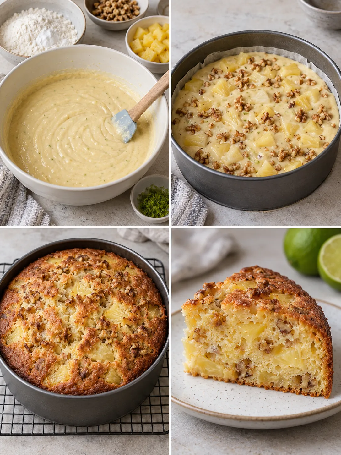 Yogurt cake with pineapple and lime — walnuts
