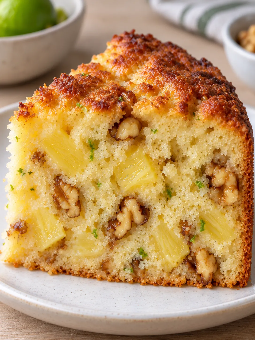Yogurt cake with pineapple and lime — walnuts