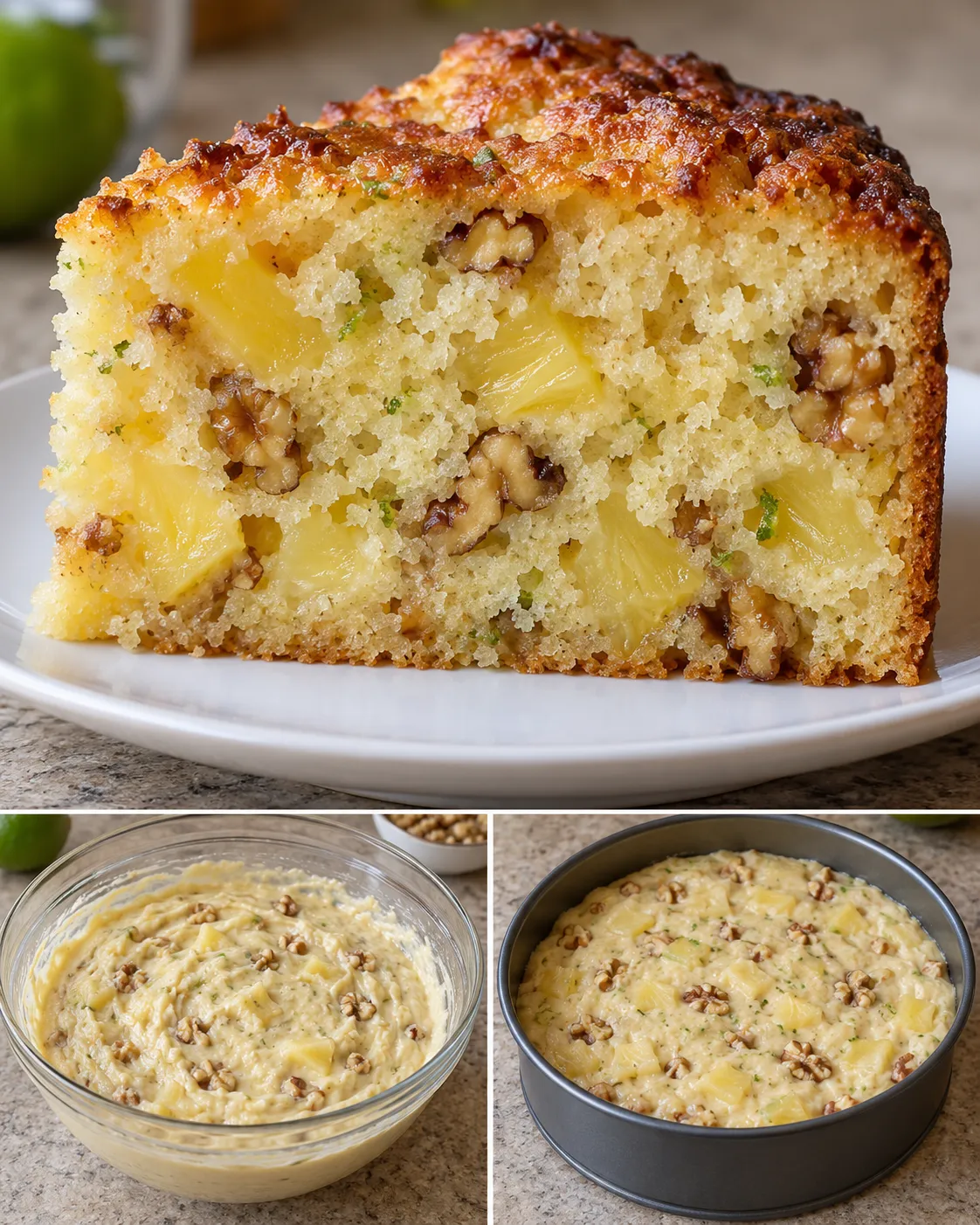Yogurt cake with pineapple and lime — walnuts