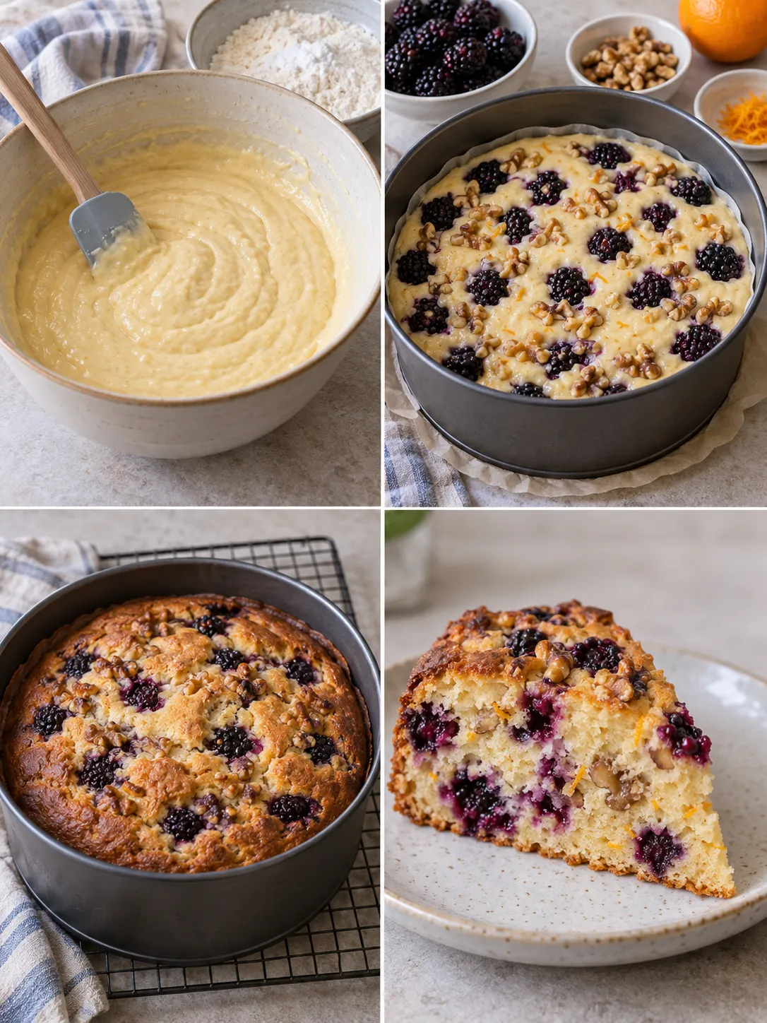 Yogurt cake with blackberries and orange — walnuts