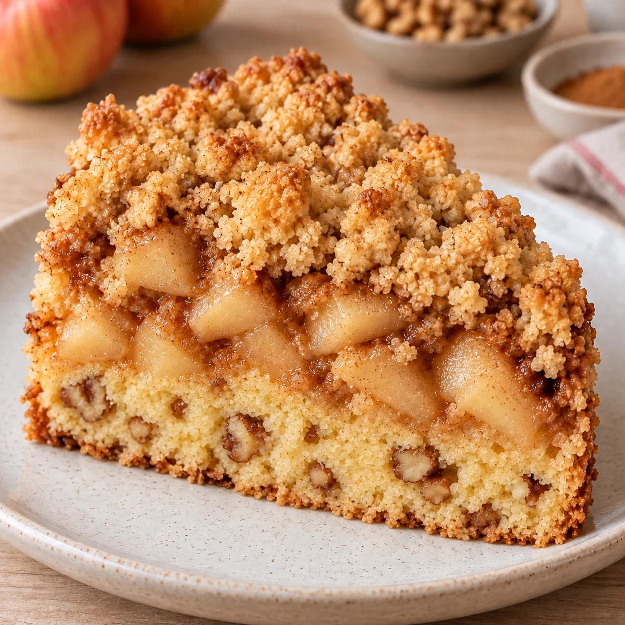 Crumble cake with apple and cinnamon — walnuts