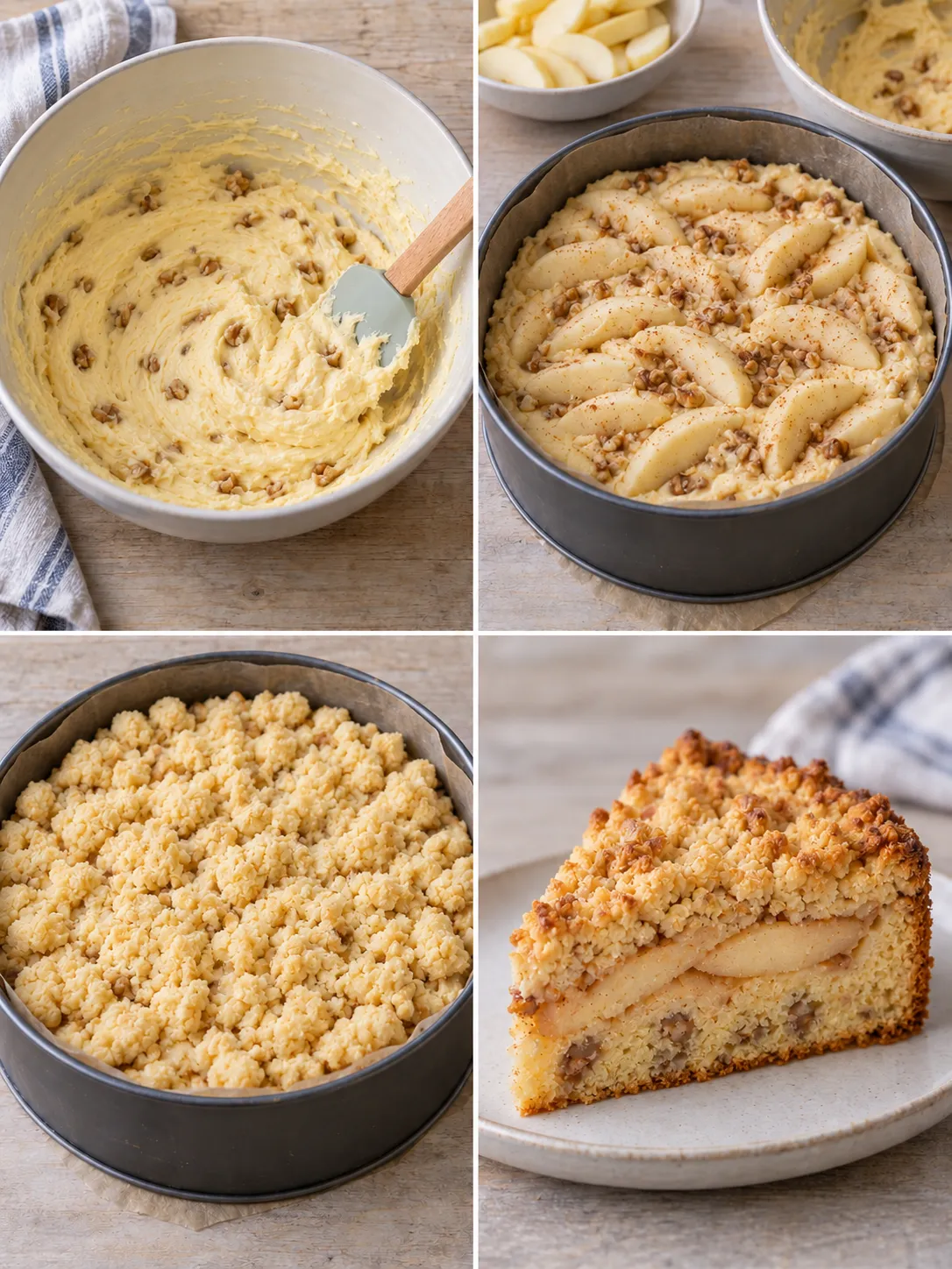 Crumble cake with apple and cinnamon — walnuts