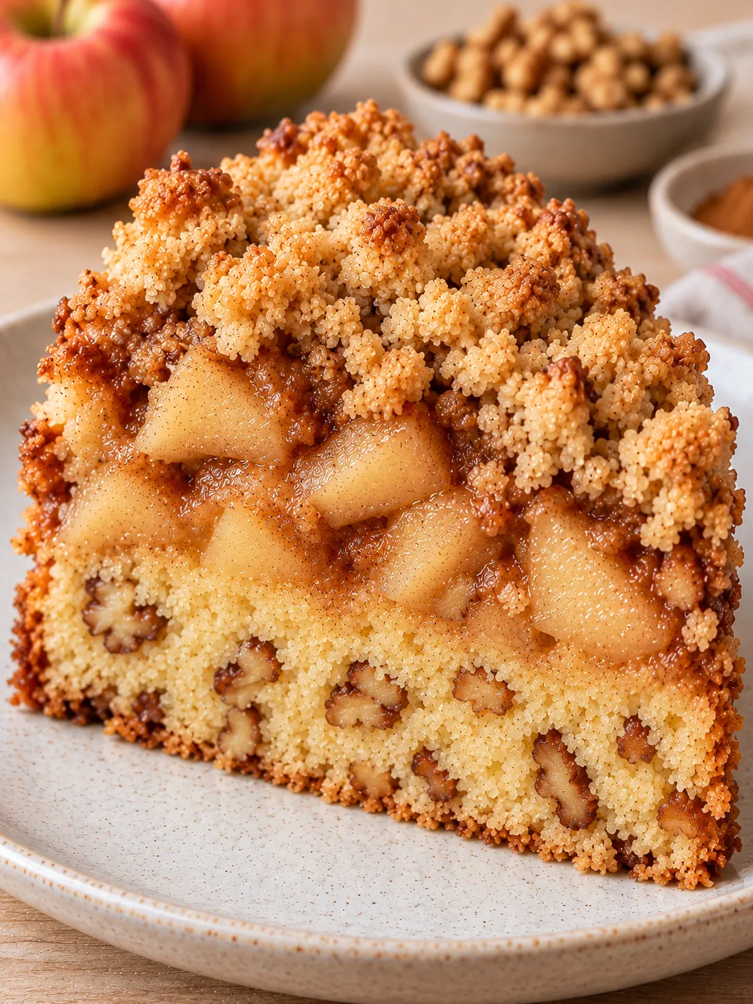 Crumble cake with apple and cinnamon — walnuts