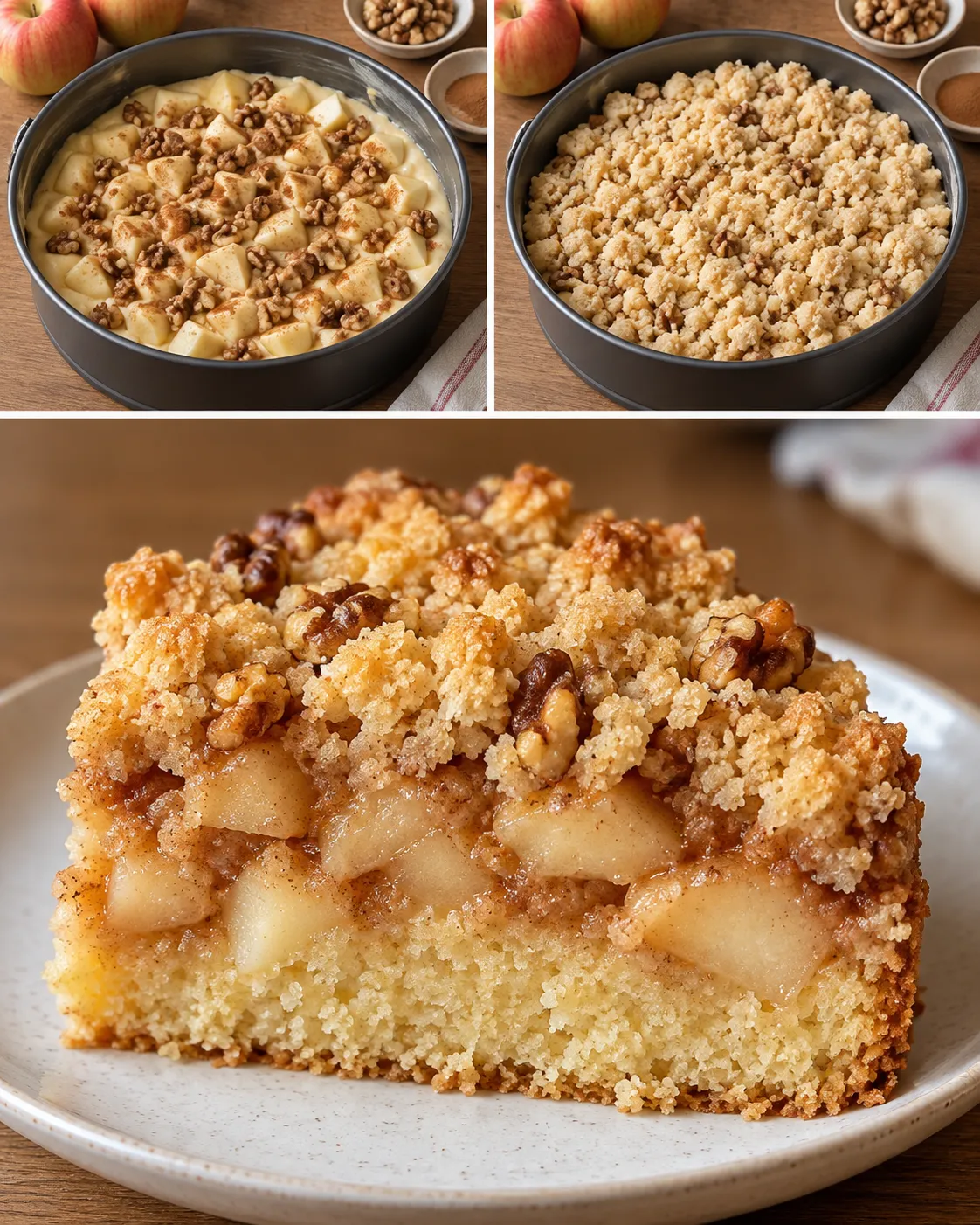 Crumble cake with apple and cinnamon — walnuts
