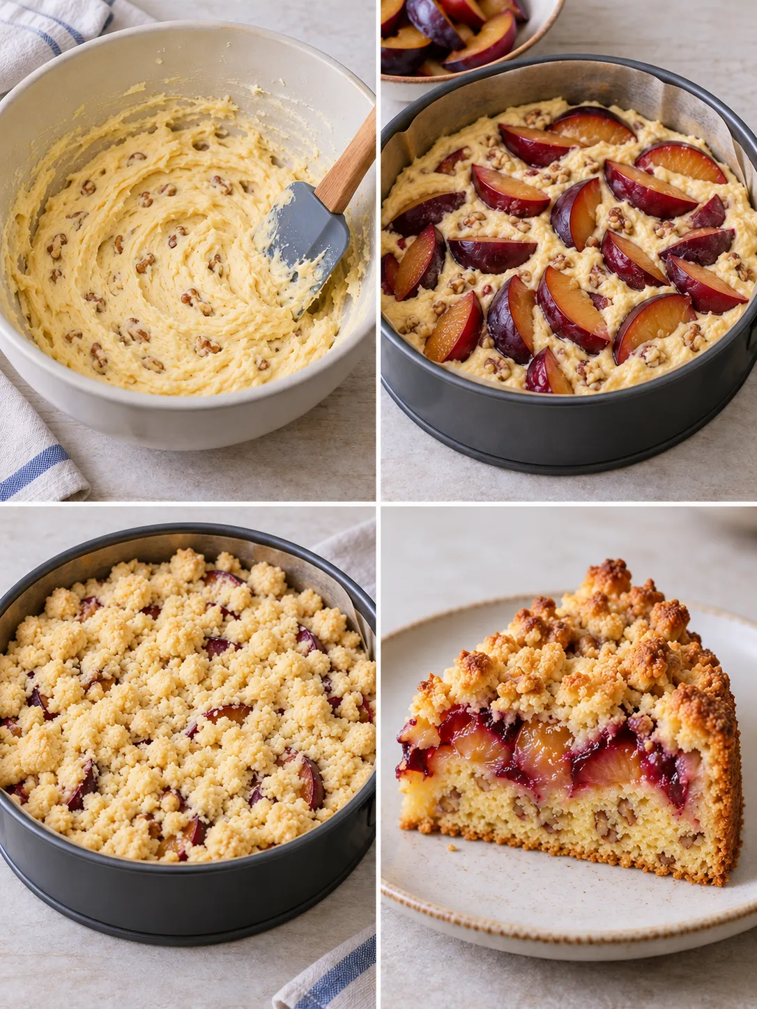 Crumble cake with plums and vanilla — walnuts
