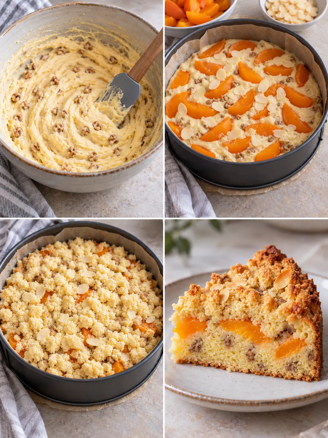 Crumble cake with apricots and almonds — walnuts
