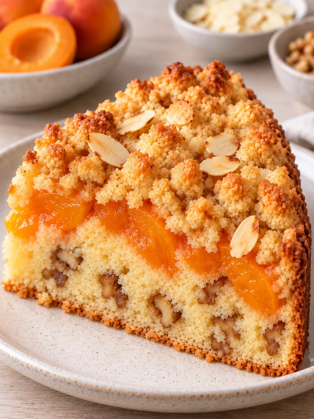 Crumble cake with apricots and almonds — walnuts