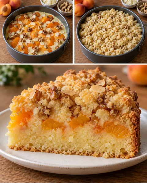 Crumble cake with apricots and almonds — walnuts