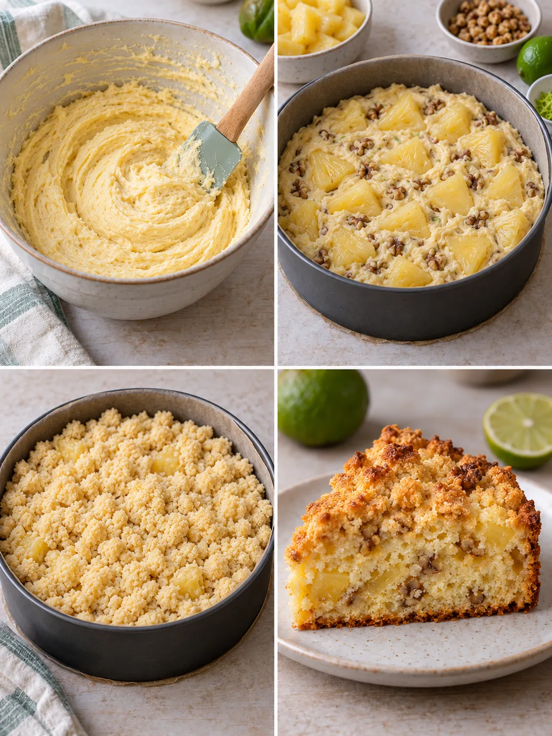 Crumble cake with pineapple and lime — walnuts