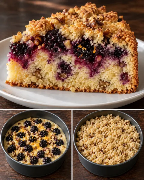 Crumble cake with blackberries and orange — walnuts