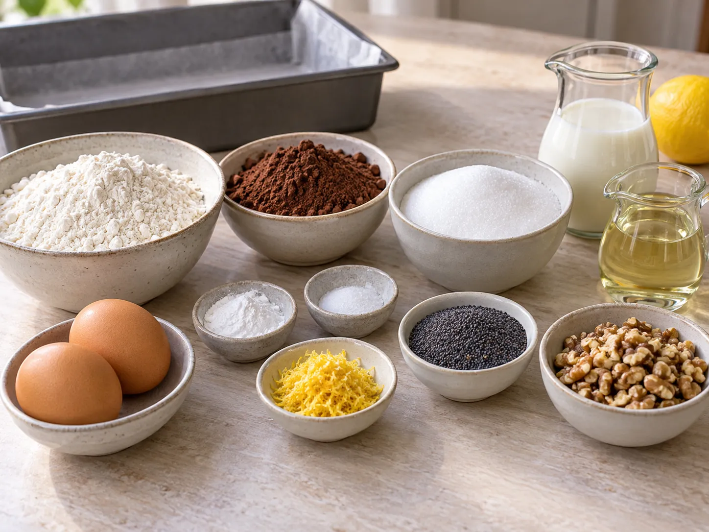 all-purpose wheat flour, unsweetened cocoa powder, granulated sugar, baking powder