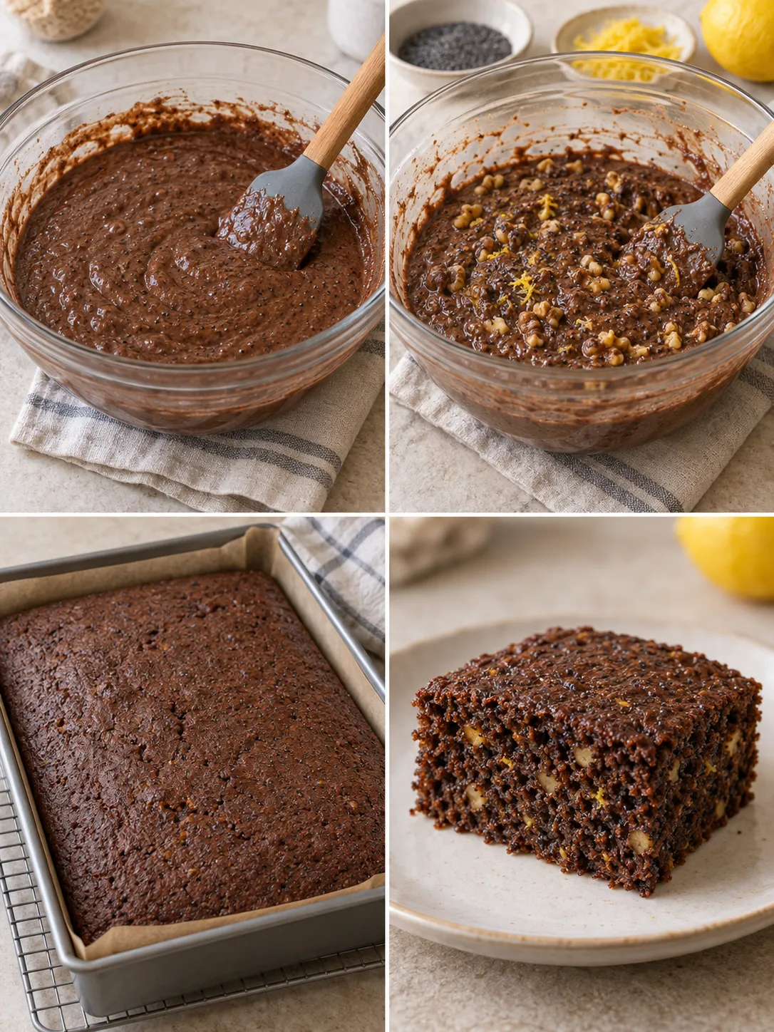 Chocolate sheet cake with lemon and poppy seeds — walnuts