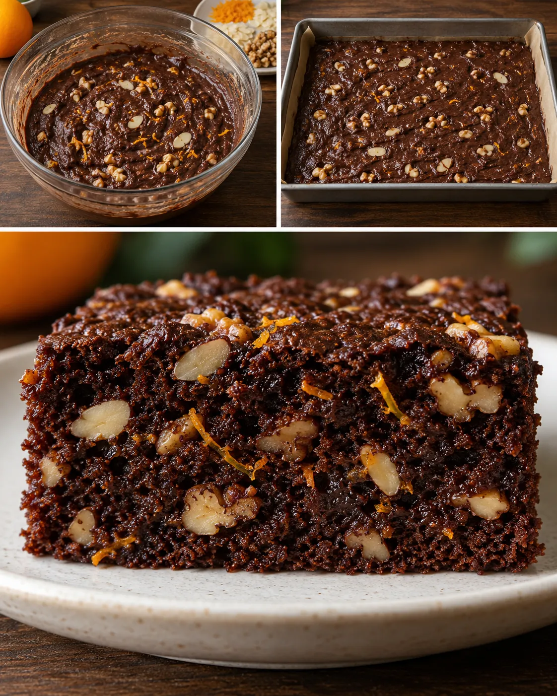 Chocolate sheet cake with orange and almonds — walnuts