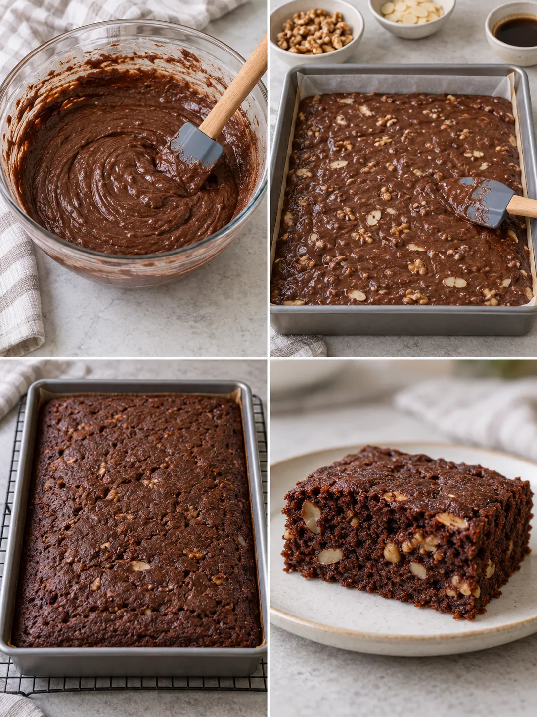 Chocolate sheet cake with coffee and walnuts — almonds