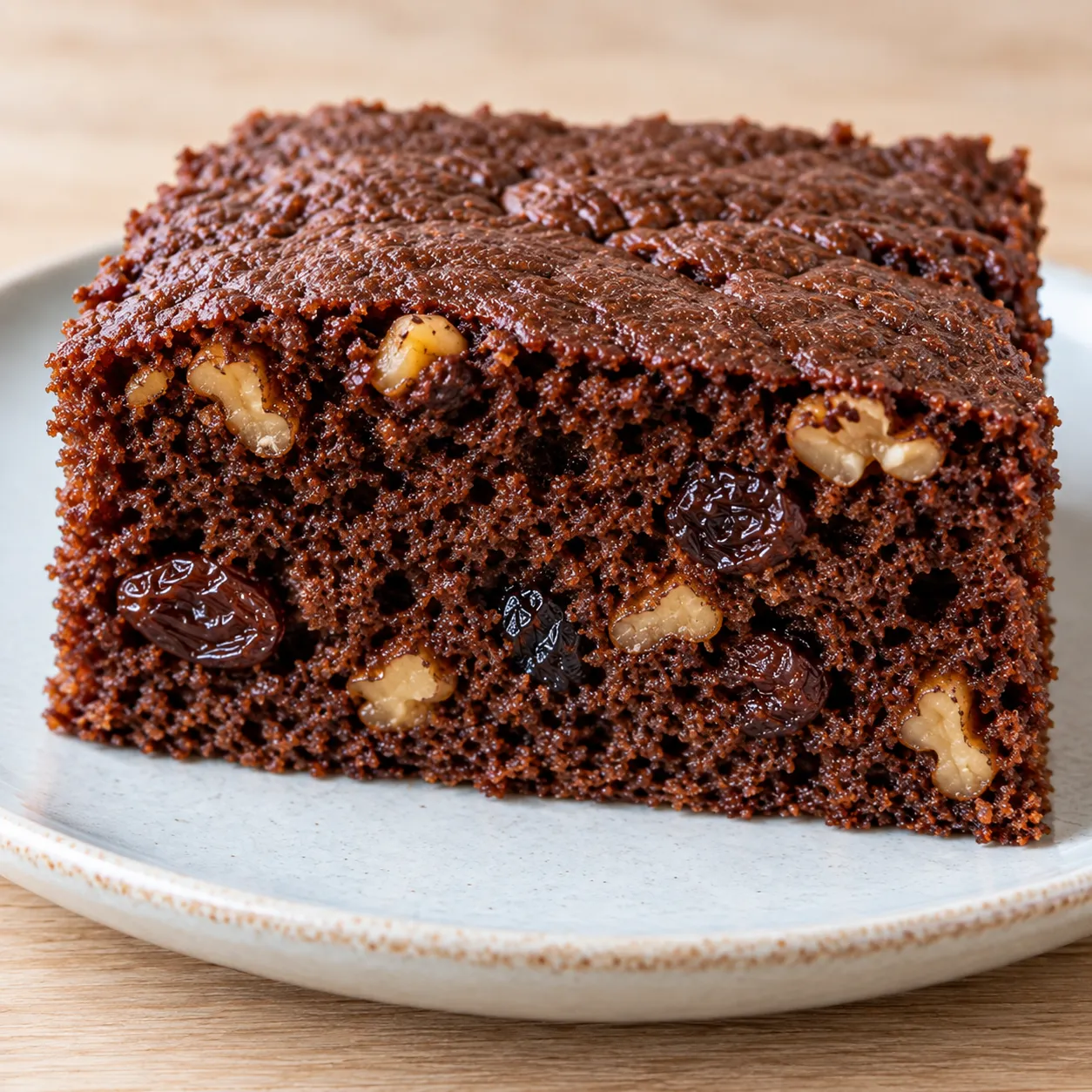 Chocolate sheet cake with vanilla and raisins — walnuts