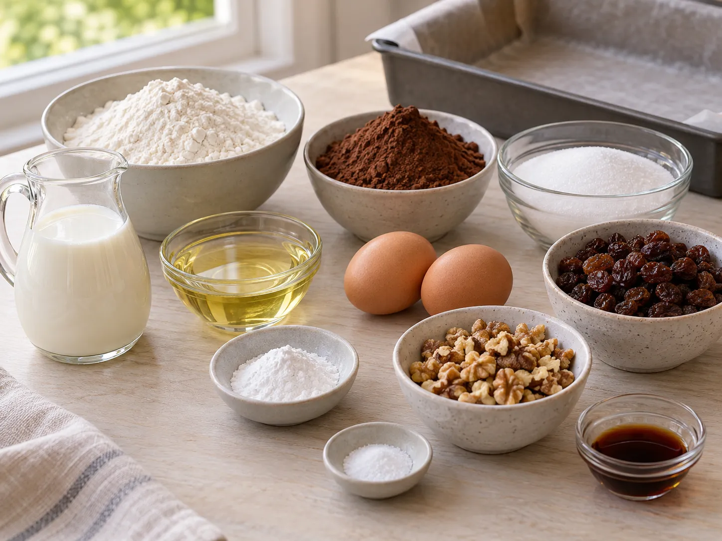 all-purpose wheat flour, unsweetened cocoa powder, granulated sugar, baking powder
