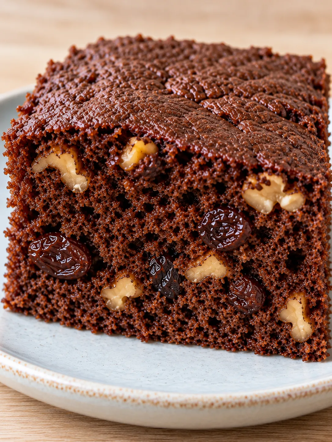 Chocolate sheet cake with vanilla and raisins — walnuts